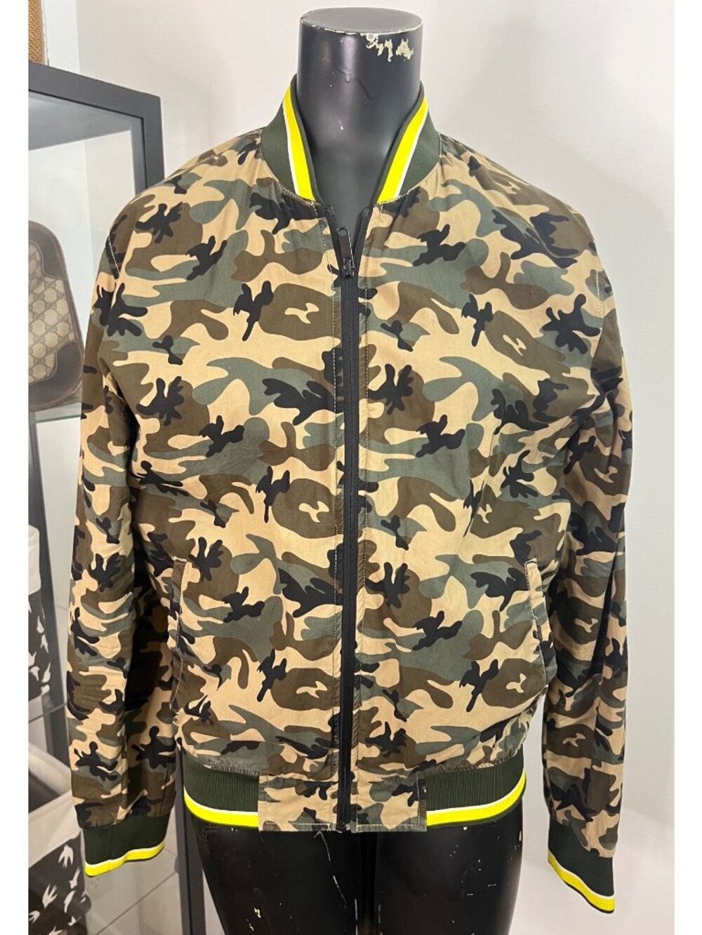 Denim & Flower Camouflage Bomber Jacket With Ribbed Trim Size Mens Medium